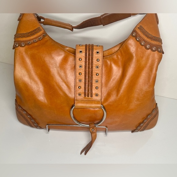 BCBGIRLS Camel leather grommet accent shoulder bag - Picture 3 of 9